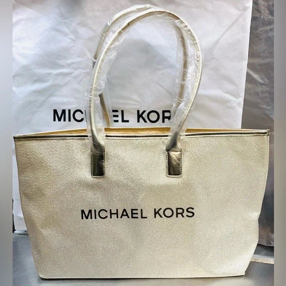 MICHAEL KORS Gold Tote Bag - Metallic Gold Women's Tote - Picture 3 of 10